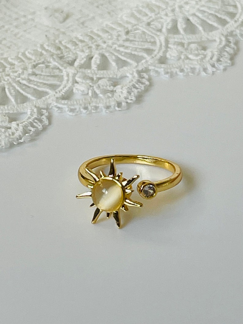 Bague anneau fidget anti-stress ring bien-être worry ring opale solaire rotative sun spinner ring pierre de lune rotatable ring image 3