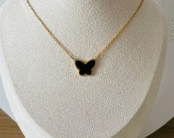 Collier en acier inoxydable avec chaîne fine et pendentif papillon noir cadeau femme