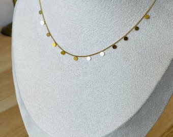 Collier en acier inoxydable avec chaîne fine et pendentif petits cercles dorés cadeau femme