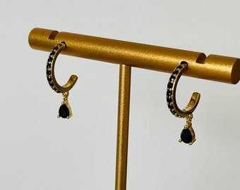 Boucles d’oreille petites créoles pendentif forme géométrique  en argent sterling 925 doré cadeau femme