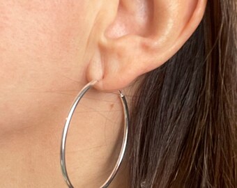 Boucles d’oreille grande créoles • créoles fines minimalistes • boucles d’oreilles cercle argent • Silver hoop earrings