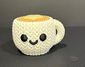 3D Printed Knitted Coffee Cup, Coffee Mug Figurine , Kawaii Espresso Cup Decor