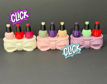 3D Printed Nail Polish Bow Fidget Clicker, Triple Polish Design, Silent or Classic Click