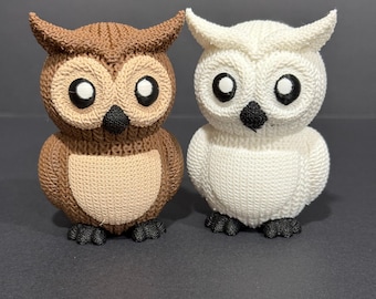 Figura de búho con textura de punto impresa en 3D: decoración cottagecore, regalo para amantes de los búhos
