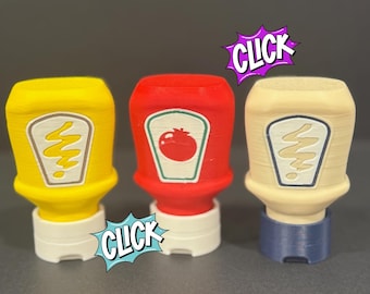 Condiment Fidget Clicker, 3D Printed Ketchup, Mustard & Mayo