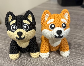 Shiba Inu Figure, 3D Printed  Knitted Texture, Unique Decor