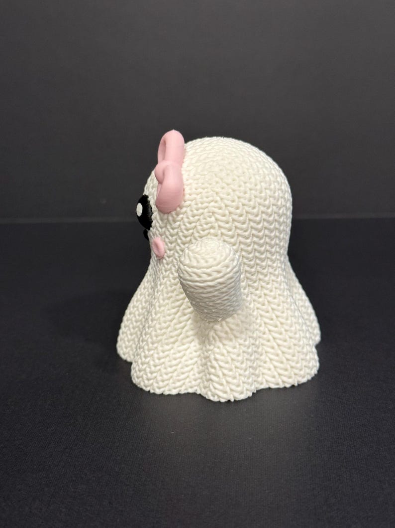 Girl Ghost Figurine Pink Bow 3D Printed Knitted Texture Halloween Decor ...