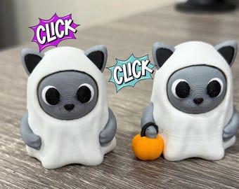 Geisterkatze Clicker Fidget Spielzeug, 3D gedruckter Halloween Fidget mit Kürbis, süßes sensorisches Spielzeug für ADHD, Angst & Trick-or-Treat Geschenke