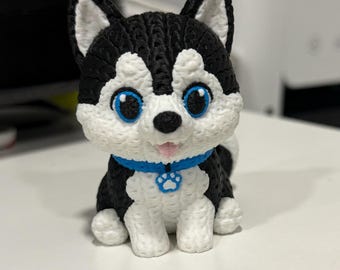 Husky 3D Printed Knitted Figurine