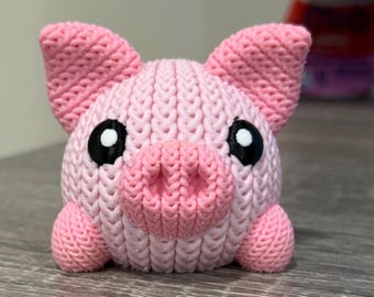 Pig Figurine, 3D Printed Knitted Texture Unique Decor