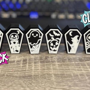 Coffin Clicker Fidget Toy – 3D Printed Halloween Fidget with Multiple Tops to Choose From, Halloween Season, Desk Decor, Spooky Clicker Toys