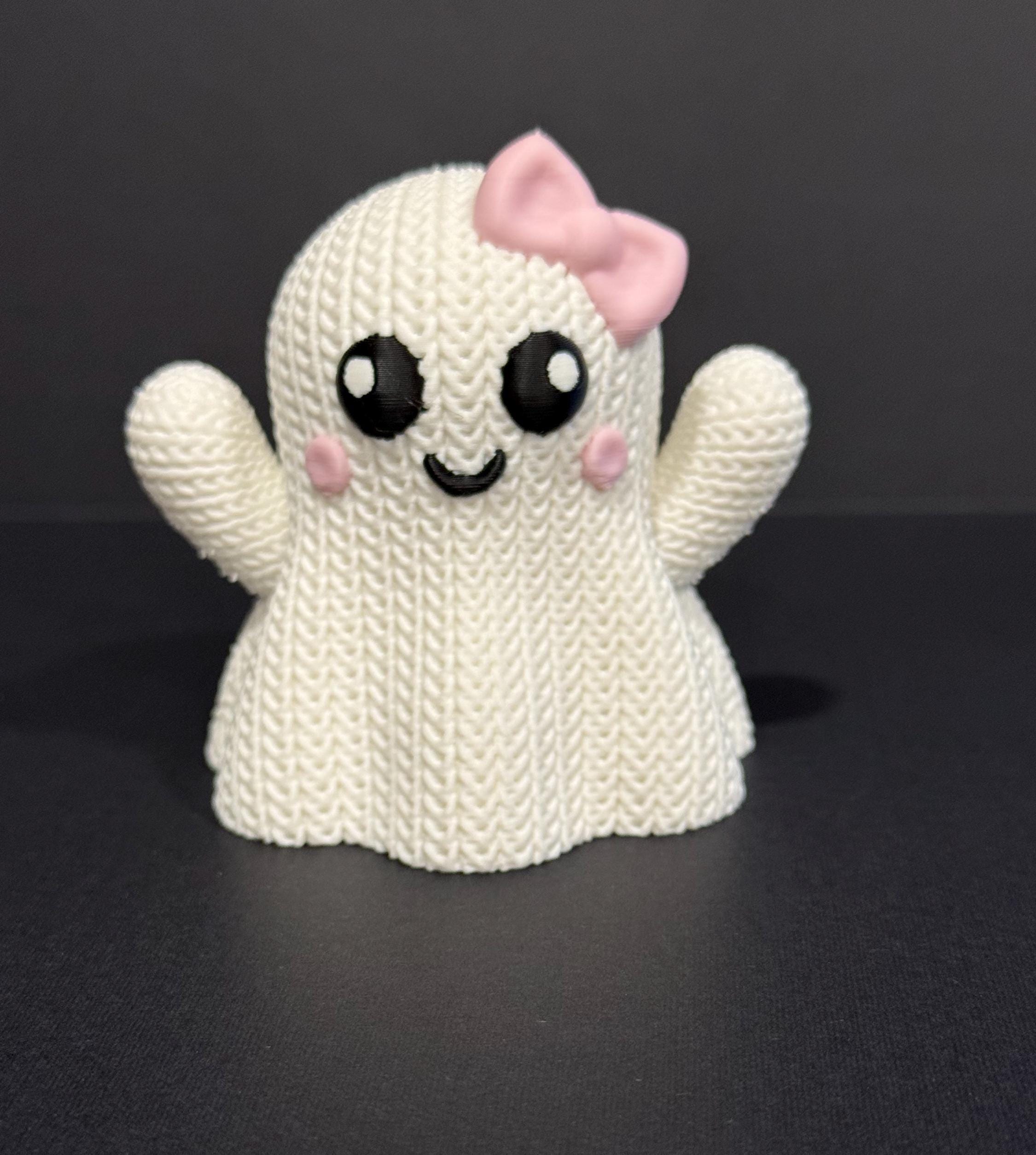Girl Ghost Figurine Pink Bow 3D Printed Knitted Texture Halloween Decor ...
