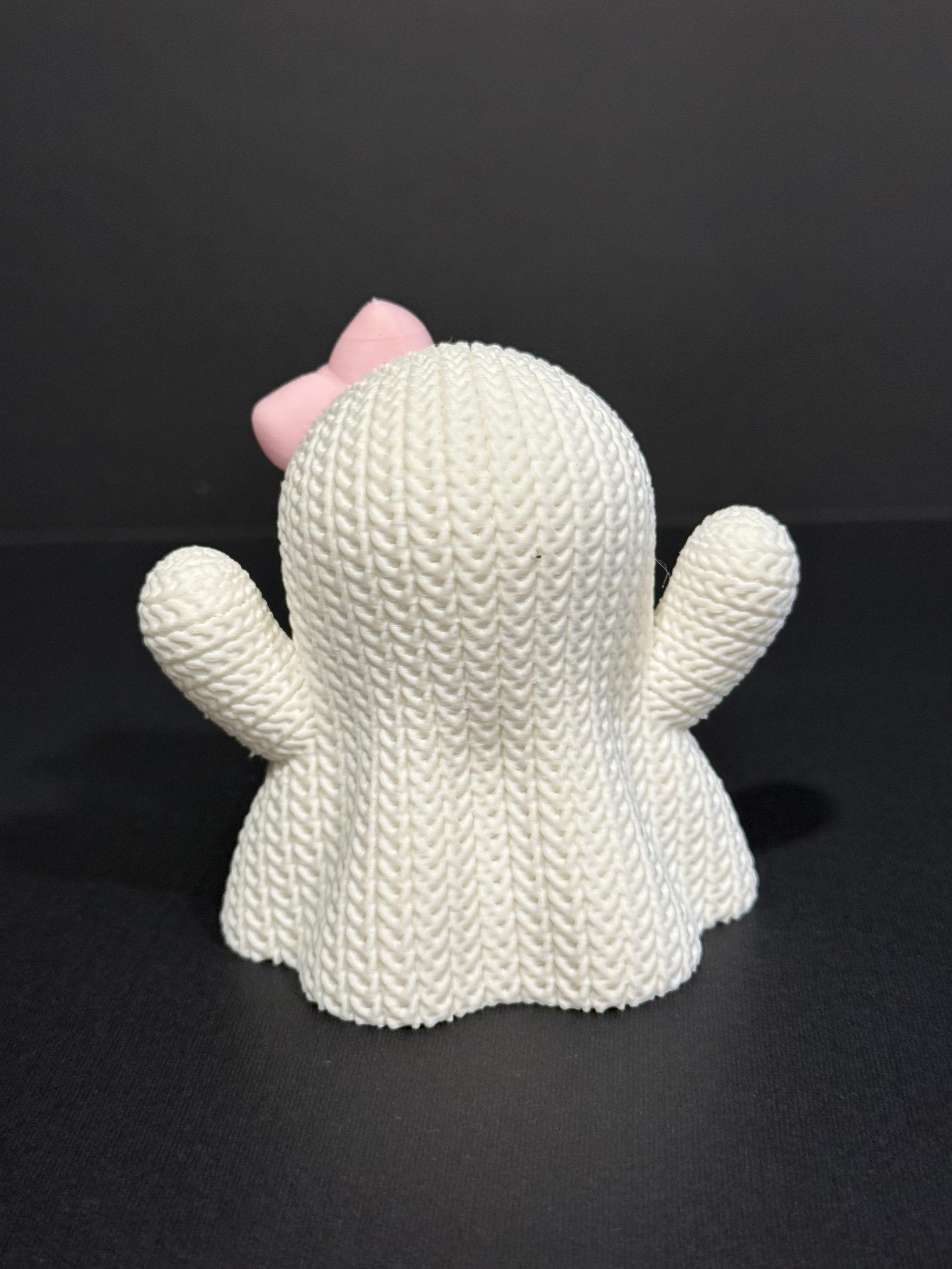 Girl Ghost Figurine Pink Bow 3D Printed Knitted Texture Halloween Decor ...