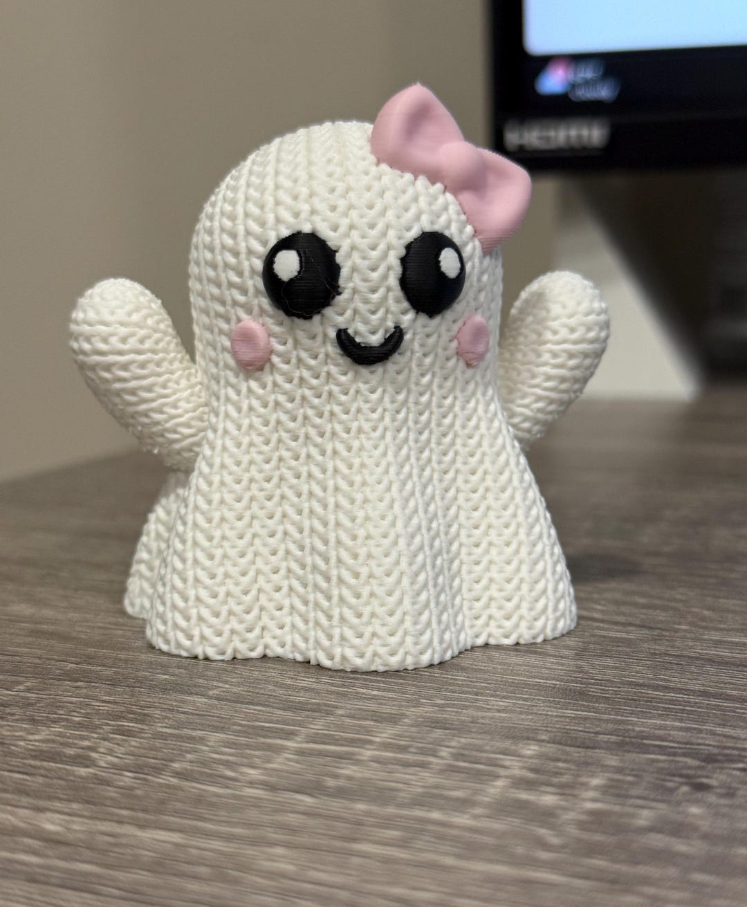 Girl Ghost Figurine Pink Bow 3D Printed Knitted Texture Halloween Decor ...