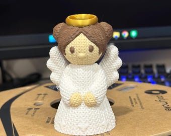 Figura de ángel: textura de punto impresa en 3D, simpatía, decoración navideña para el hogar.