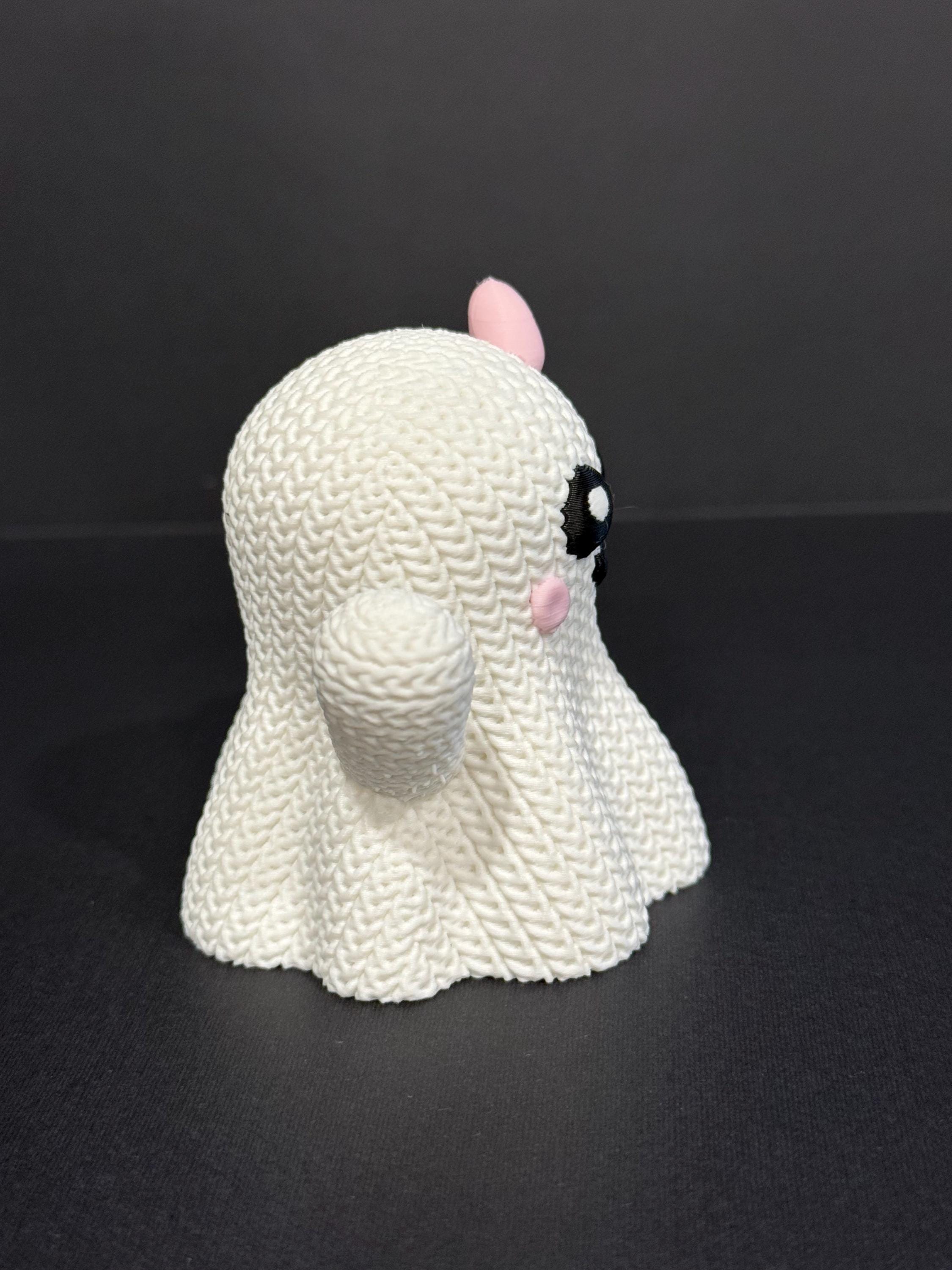 Girl Ghost Figurine Pink Bow 3D Printed Knitted Texture Halloween Decor ...