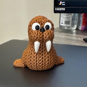 Cute Walrus Knitted texture 3D Printed- Adorable Handmade Walrus Decor - Unique Ocean Animal Gift