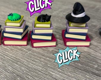 Book Stack Clicker Toy 3D printed: Custom Colors, Cat,Dragon or Witch Hat
