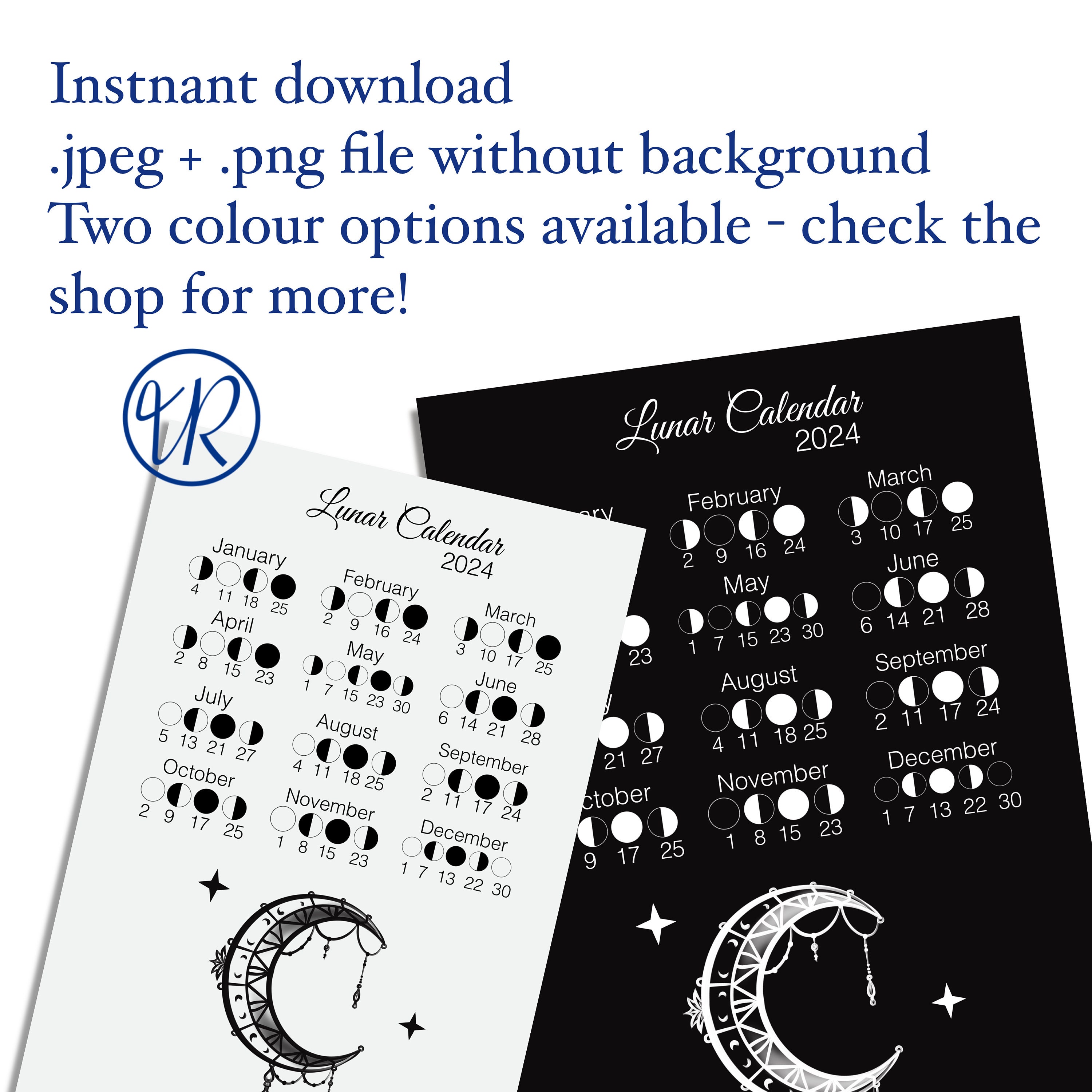2024 Moon Phases Calendar Instant Download Moon Cycle Astrology Wall