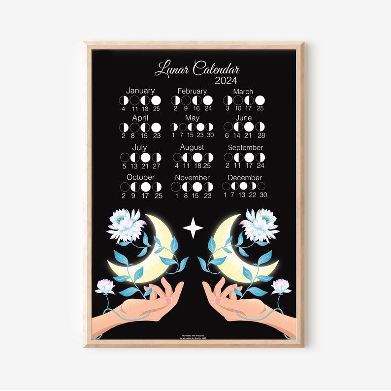 Calendario lunar 2024 con fases lunares principales impresión Etsy México