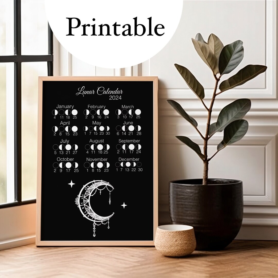 2024 Moon Phases Calendar Instant Download Moon Cycle Astrology Wall ...