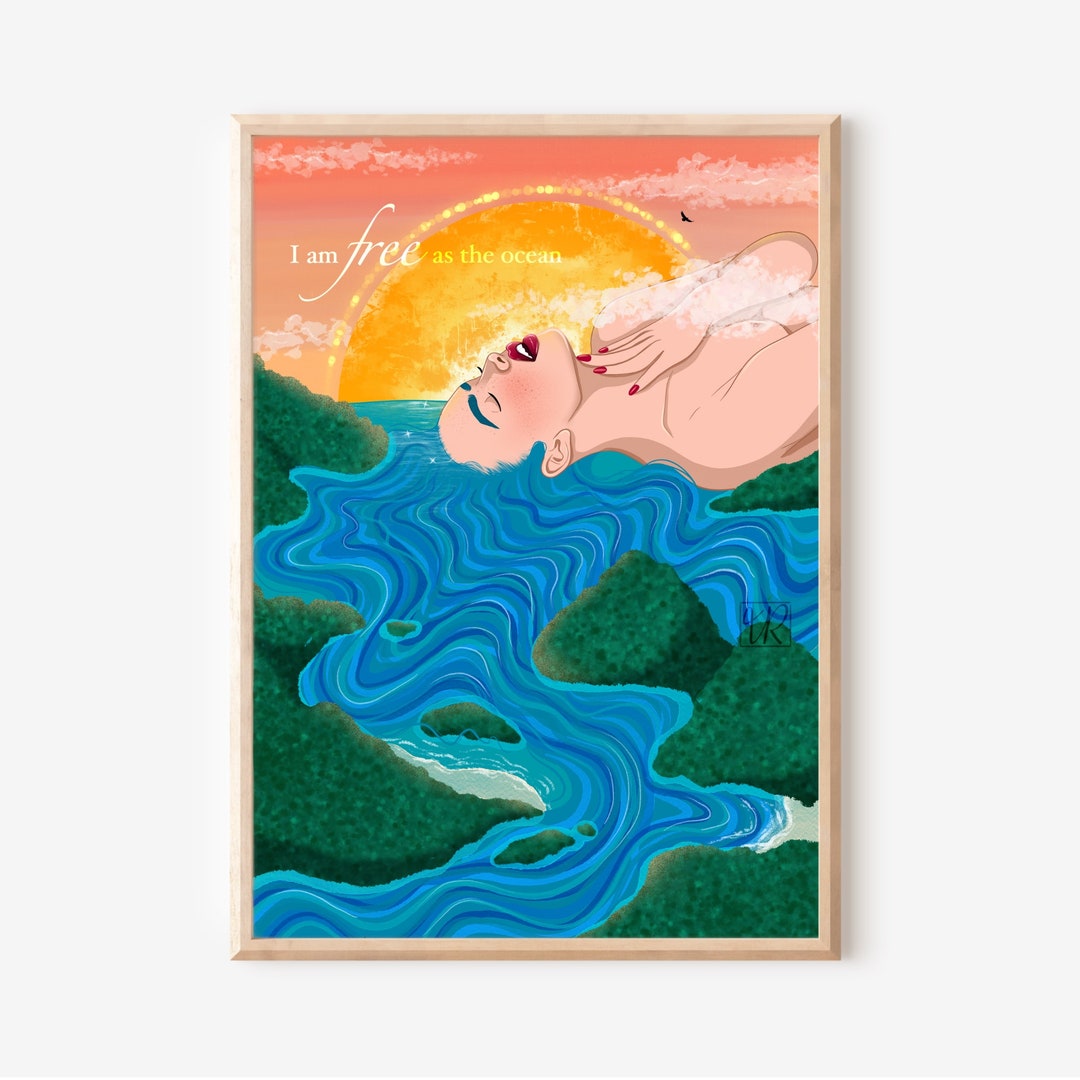 Affirmation Art Print Free as Ocean Positive Self Love Quote Poster ...