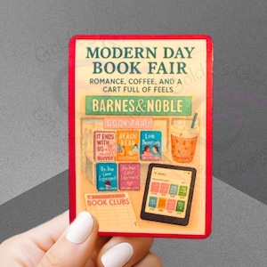 Modern Book Fair Sticker – Romance Books, Iced Coffee, Kindle & Scholastic Order Form – Waterproof Vinyl Sticker Water Bottles, Laptops