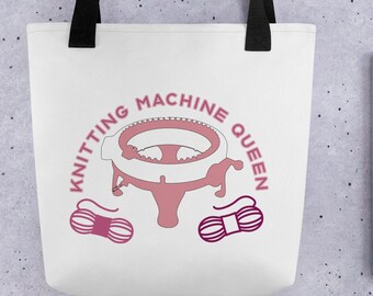 Knitting Machine Queen: Double-Sided Printed Canvas Bag with Sentro Circular Knitting Machine Design