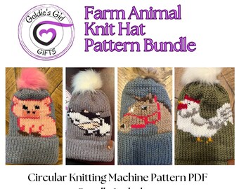 Farm Animal Knit Hat Patterns – Horse, Pig, Chicken, Cow (PDF Pattern)