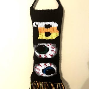 Boo Candy corn and eye balls Halloween Door / Wall Hanging, Banner Pattern: Knitting Machine Pattern, Circular knitting machine, Addi Sentro