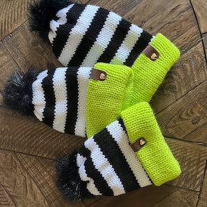 STRIPED BEANIE HAT WITH CUTE BEAR EARS IN WHITE WOOL 433436 main image 1
