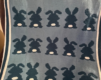 Floppy Ear Bunny Blanket Double Knit Pattern for Addi 46 Pin or Sentro 48 Pin Circular Knitting Machines – 40 x 50 finished size approx.