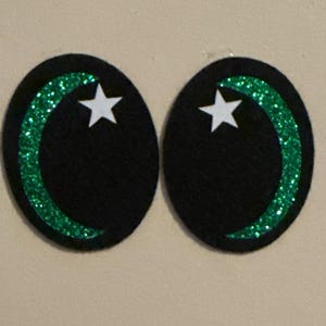 5 Sets of Green Glitter Felt Eyes, with Star for Amigurumi, Stuffed Animals & Plushies, Many Sizes Available, Kawaii, cartoon eyes, Crochet