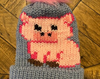 Precious Pink Piggy Knit Hat Pattern for Circular Knitting Machine (Digital Pattern)