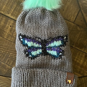 Butterfly Knit Hat Pattern for Circular Knitting Machine Addi 46 Pin & Sentro 48 Pin knitting Machine PDF Pattern, Knitting Machine Pattern