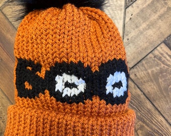 Spooky Toddler Knit Hat with BOO and Eyeball Eyes