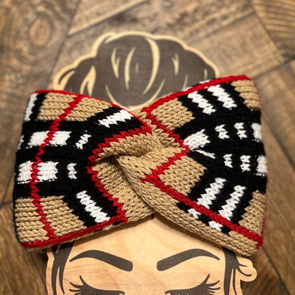 Elegant Plaid Ear Warmer Pattern for Addi 46-Pin Circular Knitting Machine Pattern, Digital Pattern, Circular knitting machine,