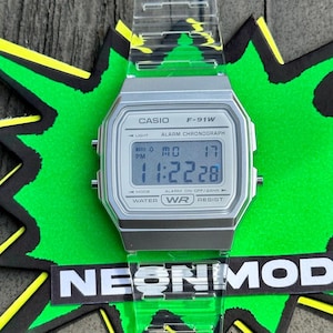 Holographic Digital Watch Star Field - Clear Transparent Jelly Watch - CASIO F-91W Glitter Holo Mod image 4