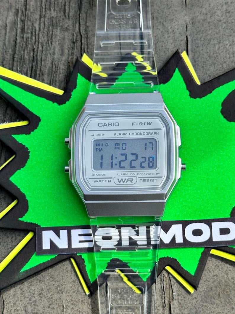 Holographic Digital Watch Star Field - Clear Transparent Jelly Watch - CASIO F-91W Glitter Holo Mod image 4