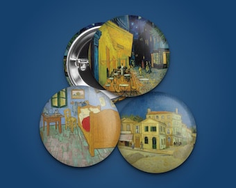 Van Gogh Places, 1,25 inch buttons, set van 3 • Caféterras, slaapkamer, geel huis • Flair kunstbadge