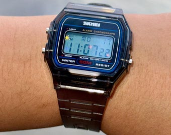 Holographic Digital Watch Star Burst - Black Transparent Jelly Watch - SKMEI Glitter Holo Mod