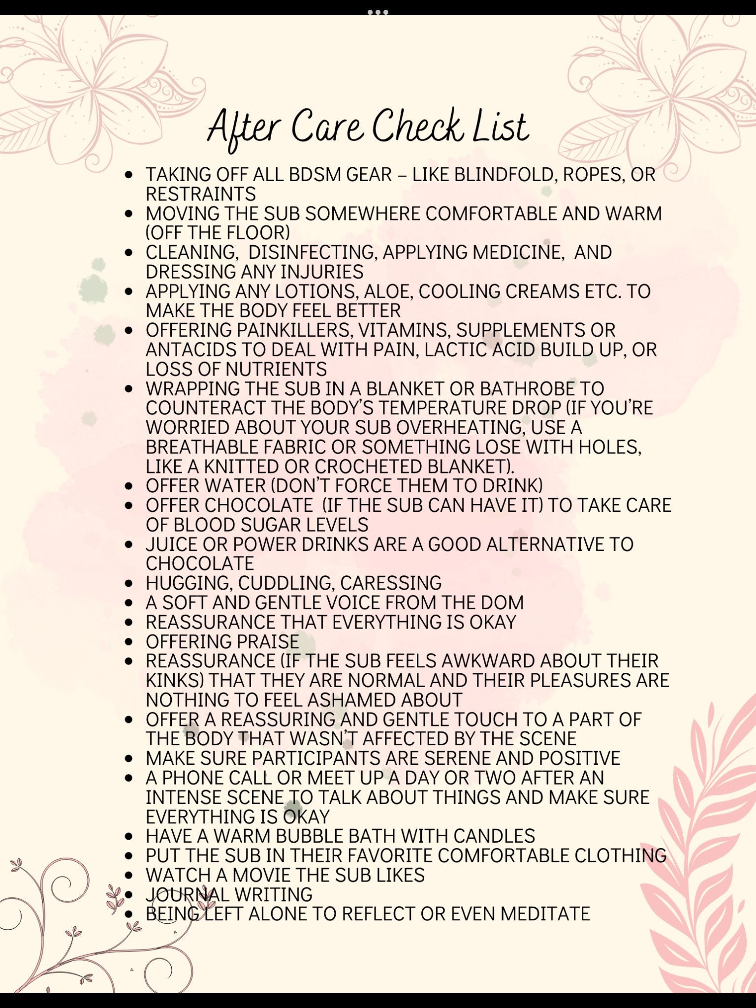 Aftercare Cheat Sheet Etsy