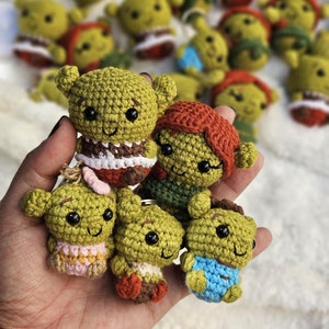 Mini Ogre Family Crochet Set – Handmade Collectible Dolls, Fun Gift Idea, Perfect for Fans of Fantasy Creatures and Cute Decor