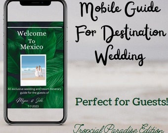 Guía móvil de bodas y resorts para invitados a bodas de destino: personalizable en Canva