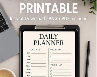 Planificador diario minimalista imprimible/Lista de tareas, cuidado personal (descarga digital)