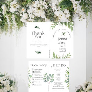 Eucalyptus Wedding Program Template, Greenery Wedding Program, Folded Ceremony Template Printable, Folded Program Order Of Ceremony