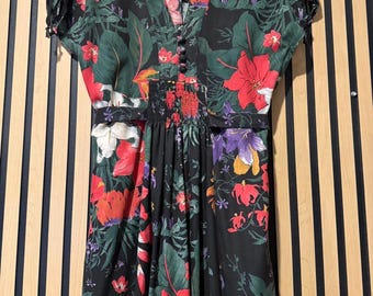 Young Edwardian by Arpeja vintage 70s black and red floral maxi dress