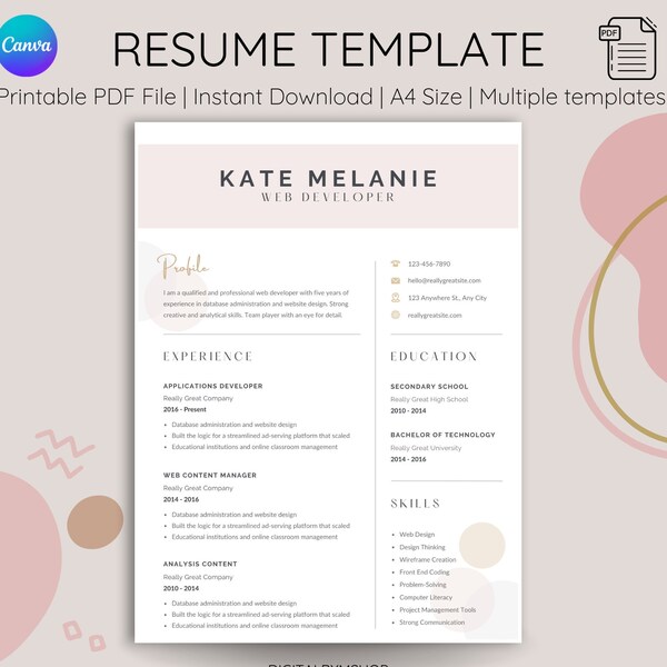 Resume Cute Template Etsy