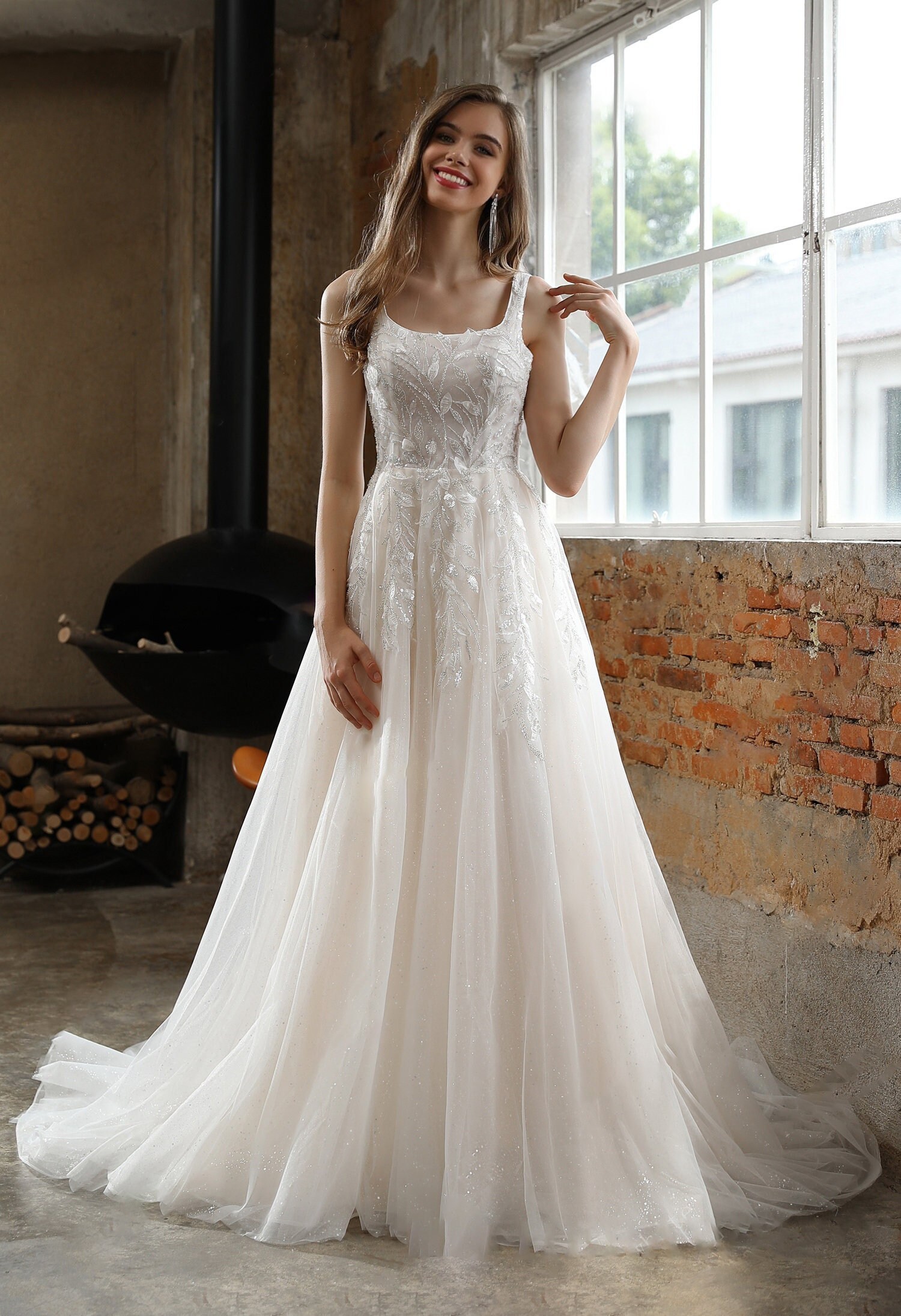 Square Neckline Wedding Dress