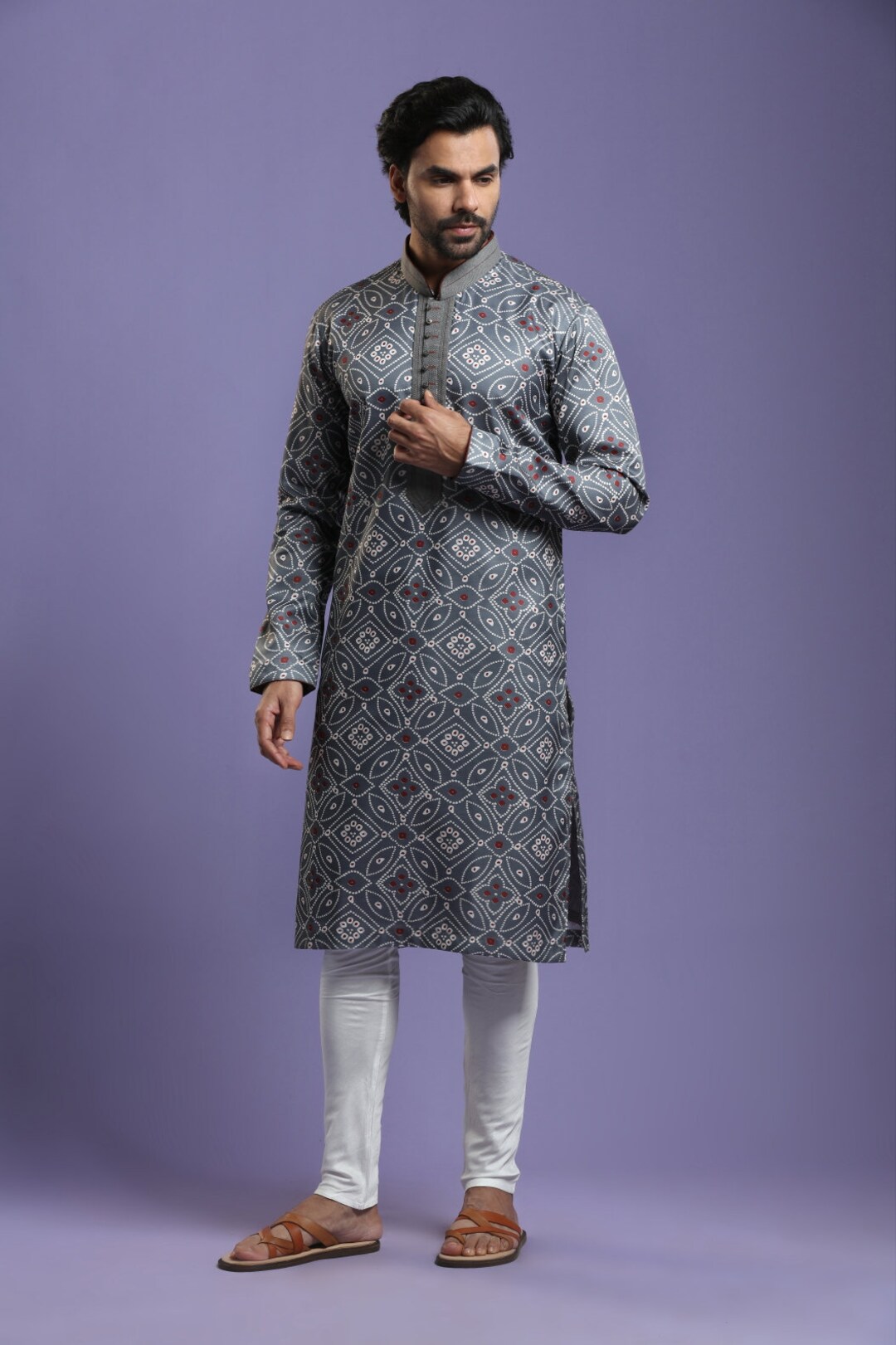 BLACK BANDHANI PRINT NECK KURTA SET
